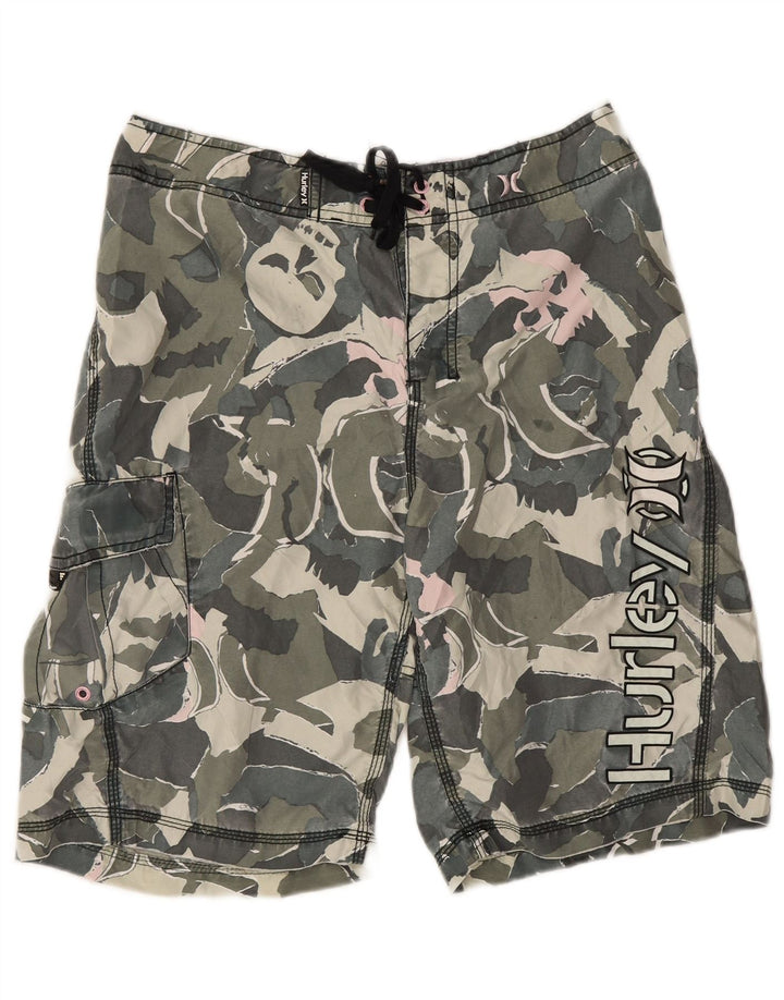 Hurley Shorts Cargo Hombre W30 Poliéster Camuflaje Verde Medio