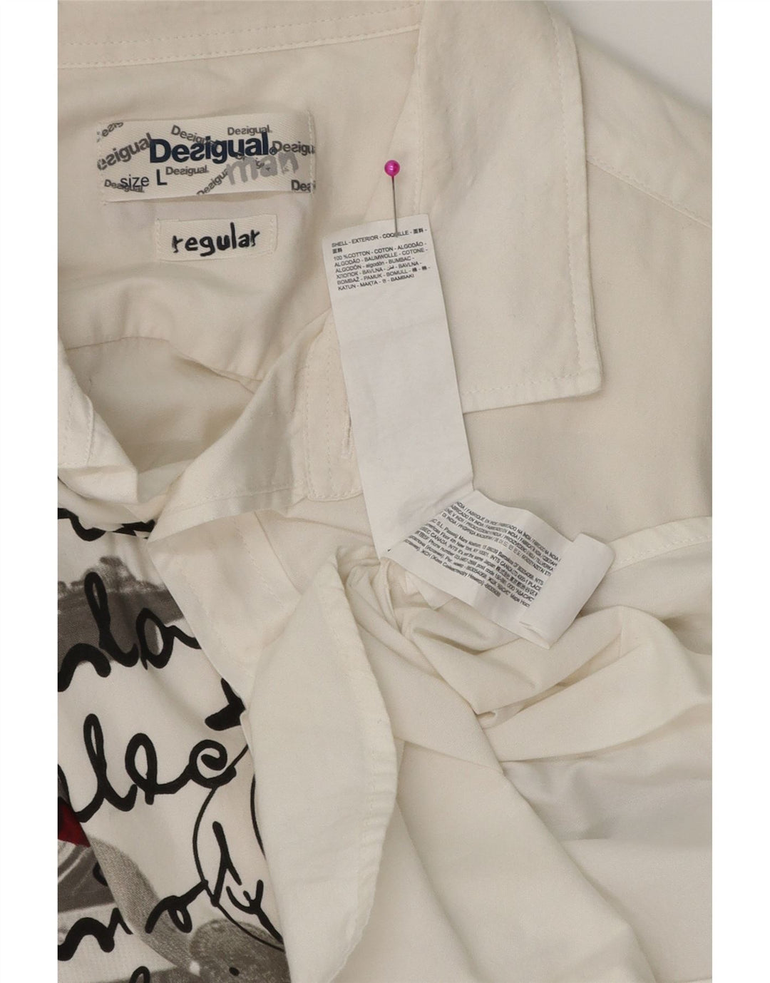 DESIGUAL Camisa estampada de corte regular para hombre Algodón blanco grande