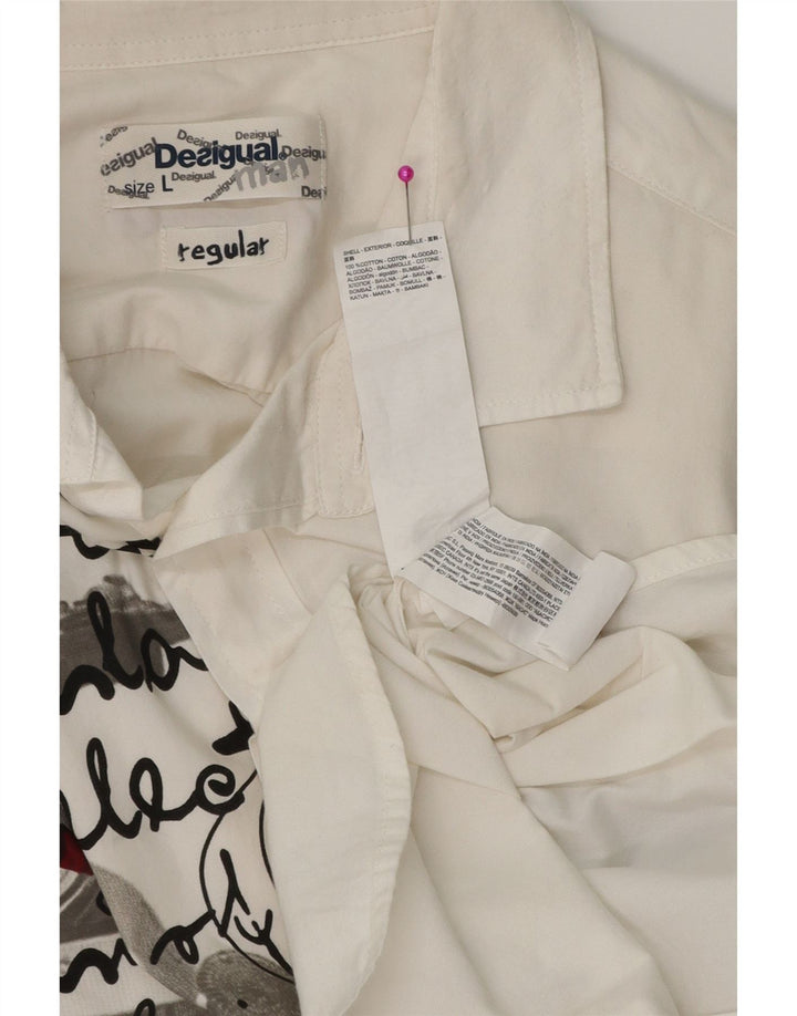 DESIGUAL Camisa estampada de corte regular para hombre Algodón blanco grande