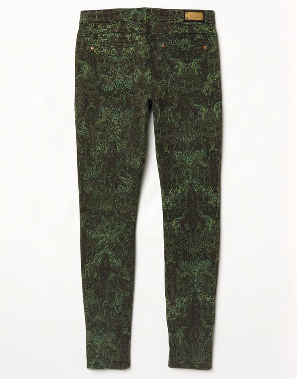 Zara Mujer Pantalones Casuales Pitillo EU 36 XS W26 L28 Verde Paisley