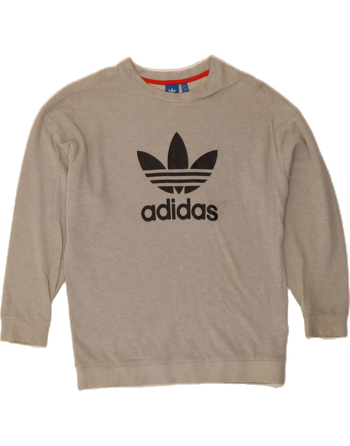 ADIDAS Womens Oversized Sweatshirt Jumper UK 8 Small Grey Houndstooth Vintage Adidas and Second-Hand Adidas from Messina Hembry 
