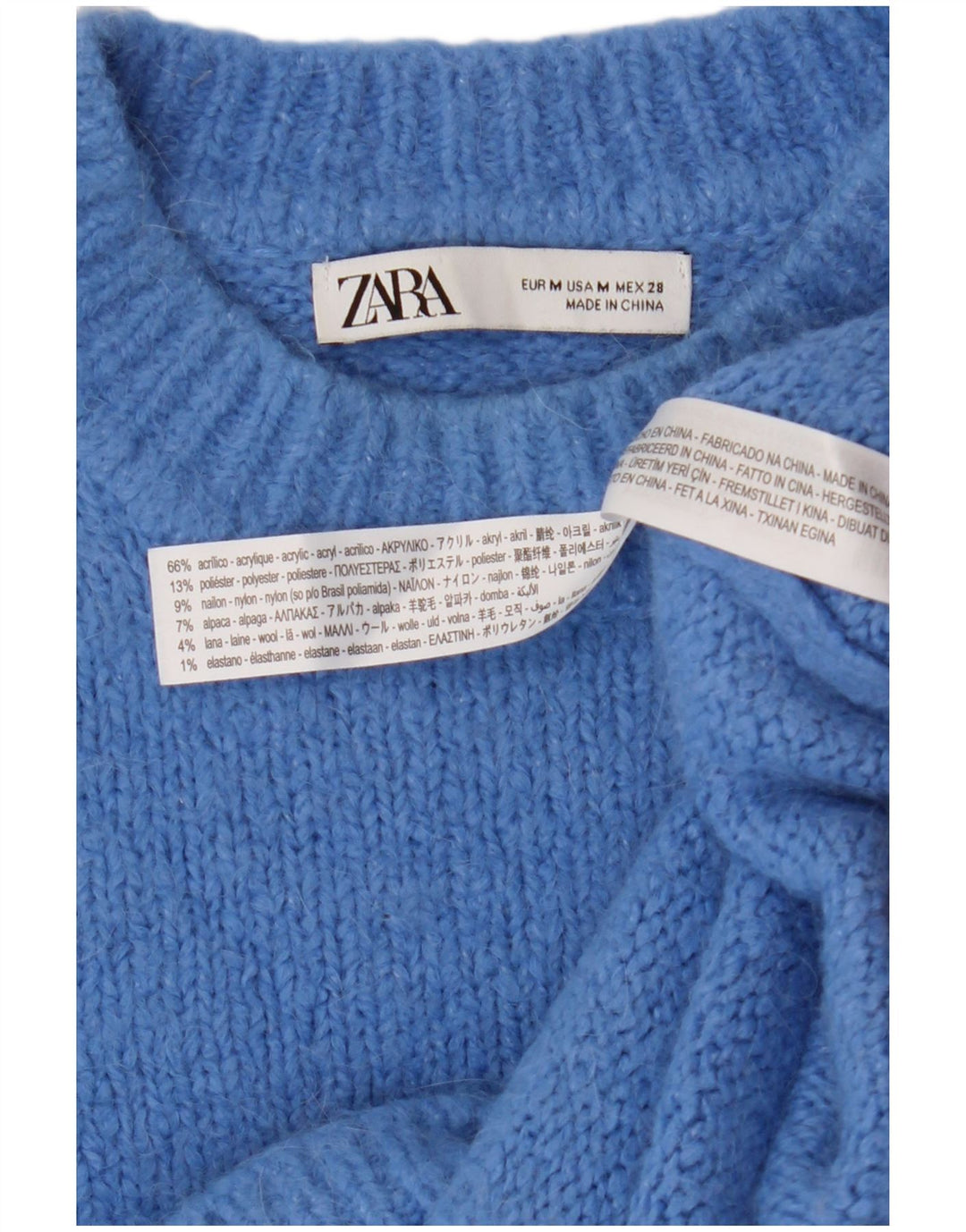 Zara Mujer Jersey De Cuello Redondo De Gran Tamaño UK 44 Acrílico Azul Medio