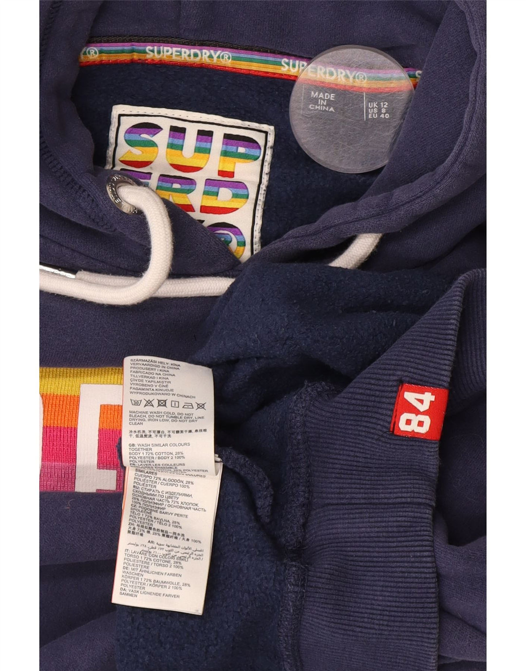 Superdry Jersey con capucha gráfica para mujer Reino Unido 40 Mediano Algodón a rayas azul marino