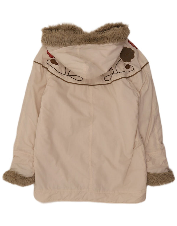 Vintage mujer con capucha Parka chaqueta Reino Unido 16 grande de color blanco floral