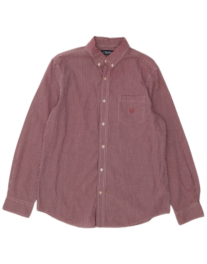 Chaps Camisa de ajuste personalizado para hombre, tamaño grande, algodón a cuadros rojo
