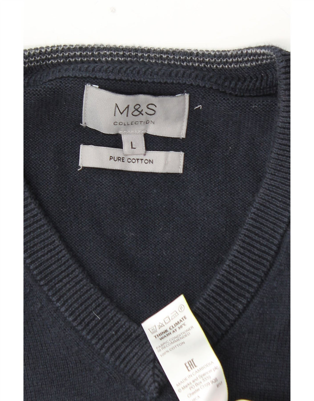 MARKS & SPENCER Chaleco para hombre Camiseta sin mangas Grande Azul marino Algodón