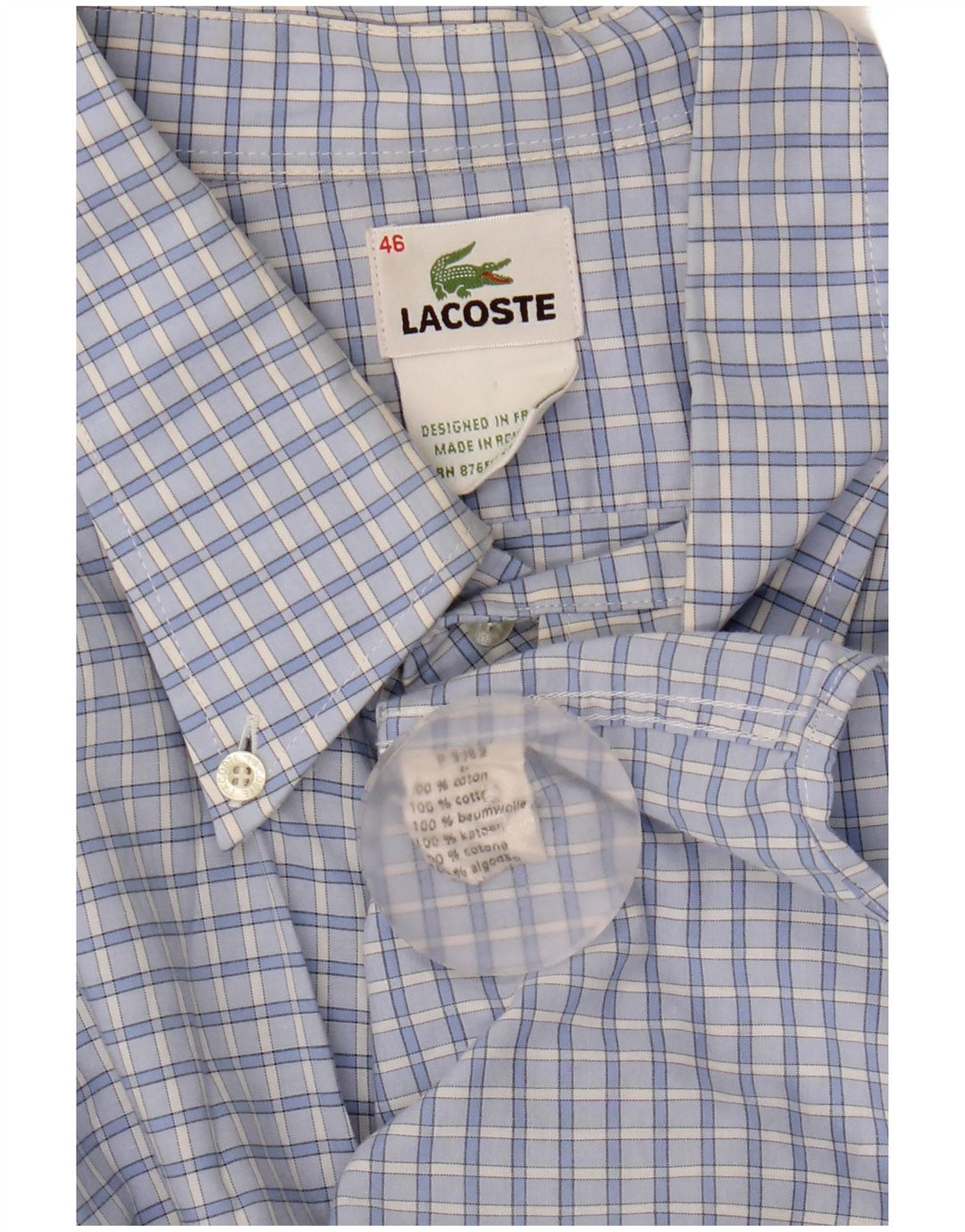 Camisa Lacoste Hombre Talla 46 2XL Algodón Vichy Azul
