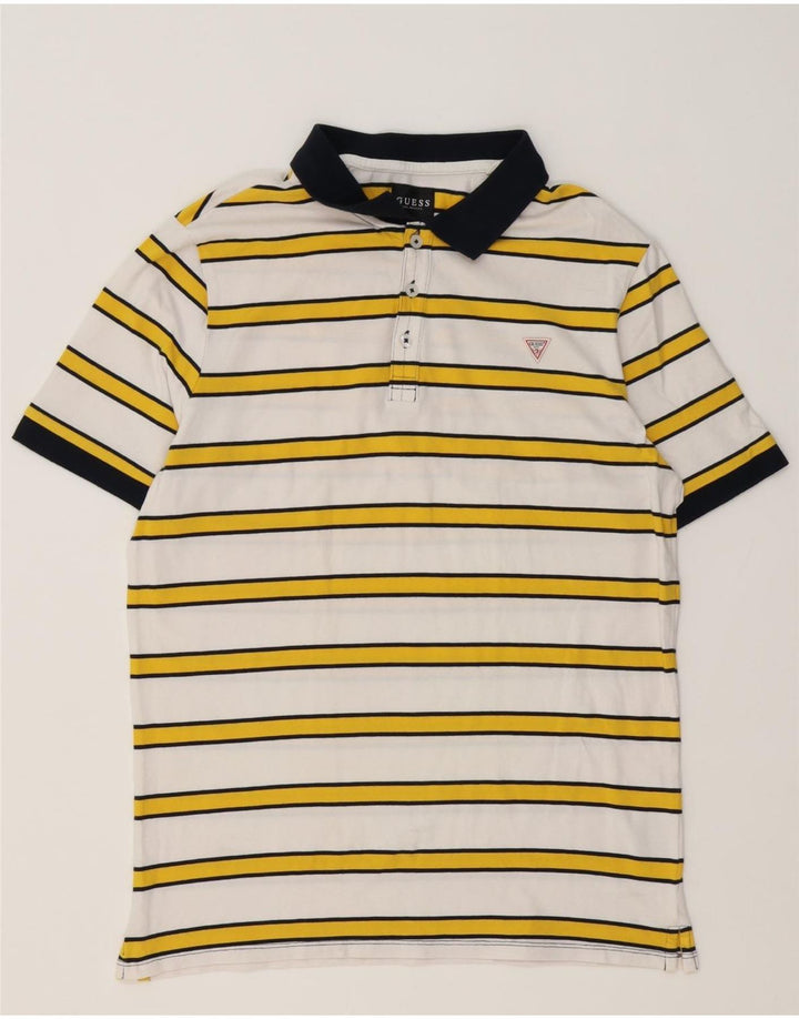 Guess Polo Hombre Grande De Algodón A Rayas Blanco