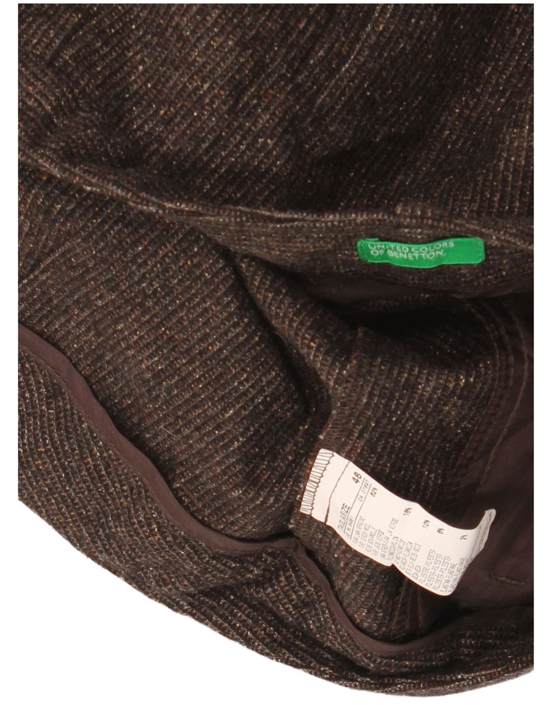 BENETTON Pantalones cortos chinos para mujer IT 46 Large W34 Lana virgen moteada marrón