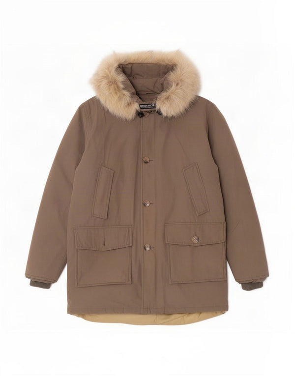 Woolrich Abrigo acolchado con capucha para hombre UK 40 Large Algodón marrón