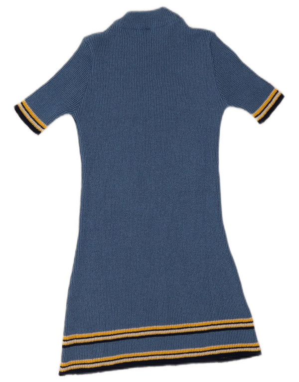 Vintage mujeres mangas cortas jumper vestido Reino Unido 4 XS azul rayas