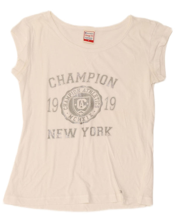 Champion Heritage Fit Graphic Camiseta para Mujer UK 40 Mediano Blanco