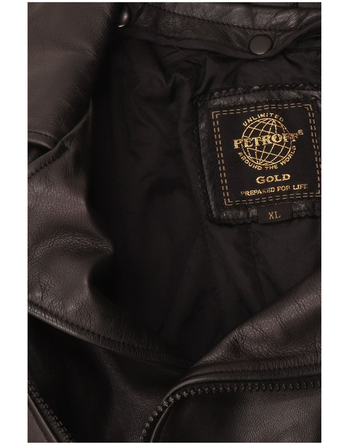 Chaqueta motera de cuero con estampado gráfico para hombre UK 42 XL Negro