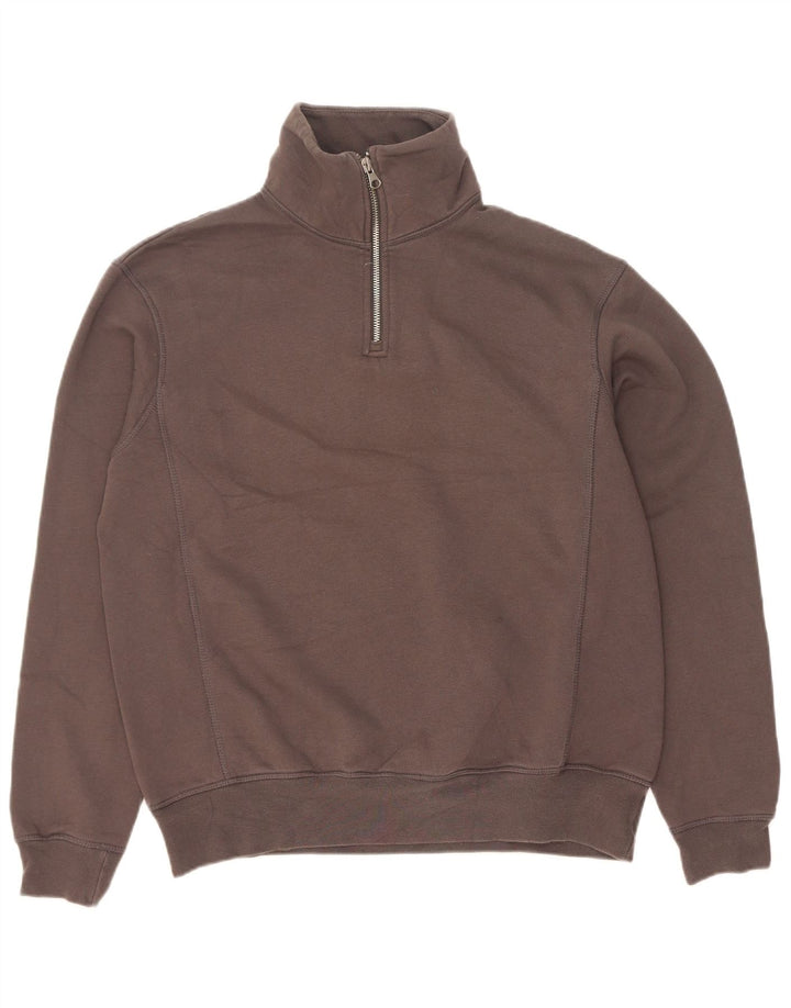 Zara Hombre Sudadera Con Cremallera Y Cuello Jumper Small Gris Algodón