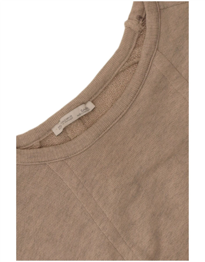 Zara Mujer Sudadera De Manga Corta De Gran Tamaño Jersey UK 10 Small Beige
