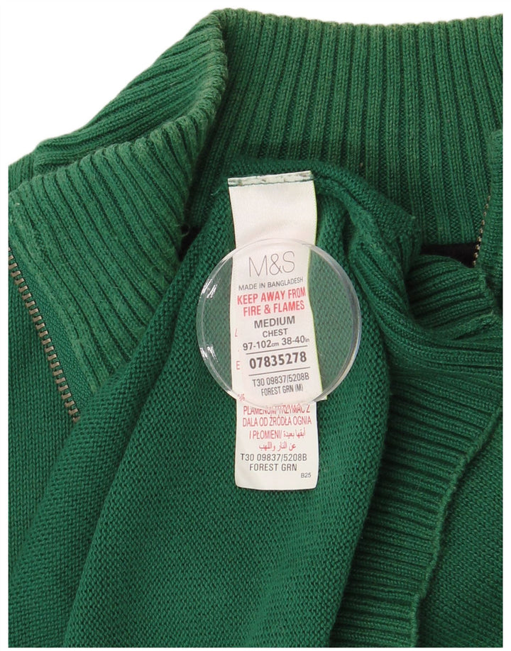 MARKS & SPENCER Jersey con cuello y cremallera para hombre de algodón verde medio