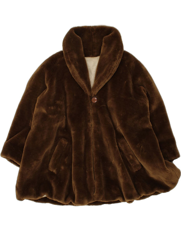 VINTAGE Abrigo de piel sintética para mujer Reino Unido 20 2XL Poliéster marrón