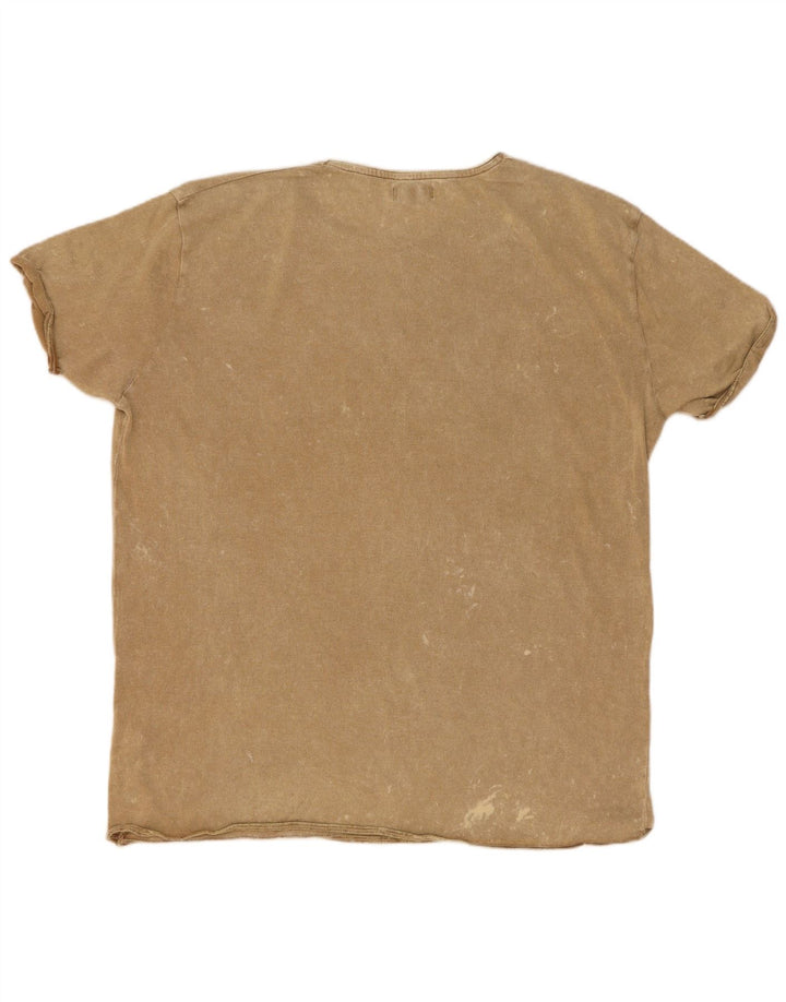 Zara Hombre Camiseta Top XL Poliéster Moteado Beige