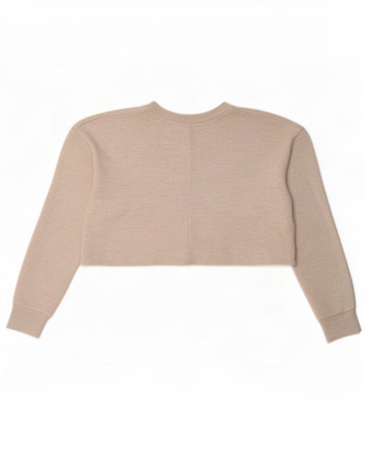 Zara Mujer Crop Oversize Top Manga Larga UK 10 Small Beige Poliéster