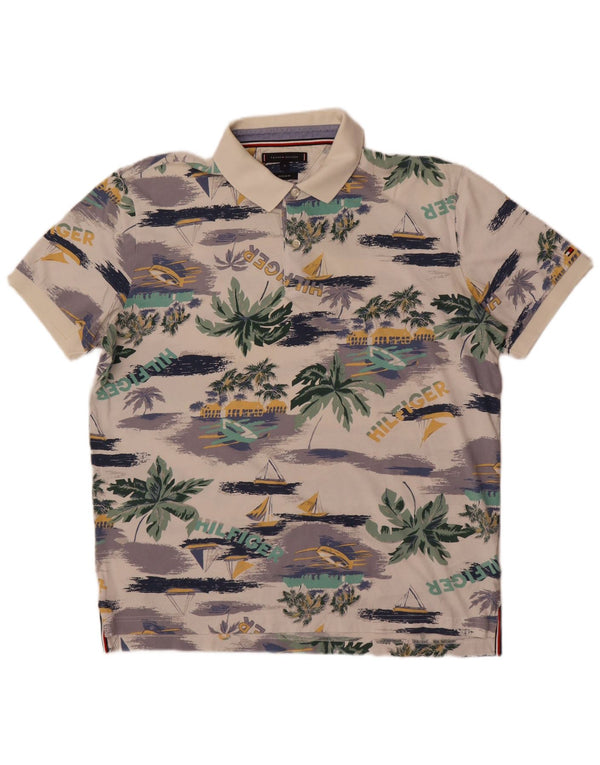 Tommy Hilfiger Polo gráfico para hombre XL de algodón blanco hawaiano
