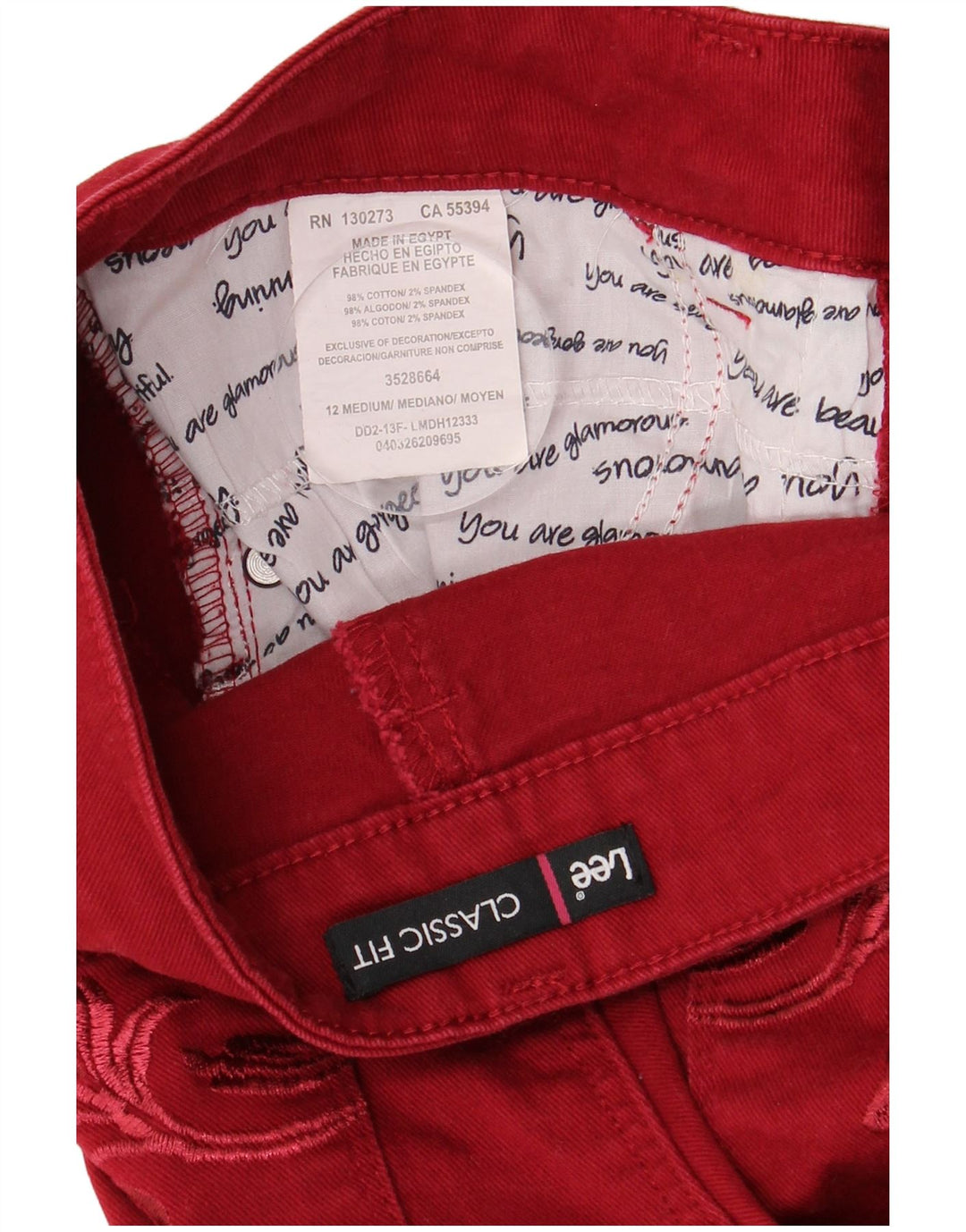 Lee Jeans rectos de ajuste clásico para mujer US 12 grande W32 L30 algodón rojo