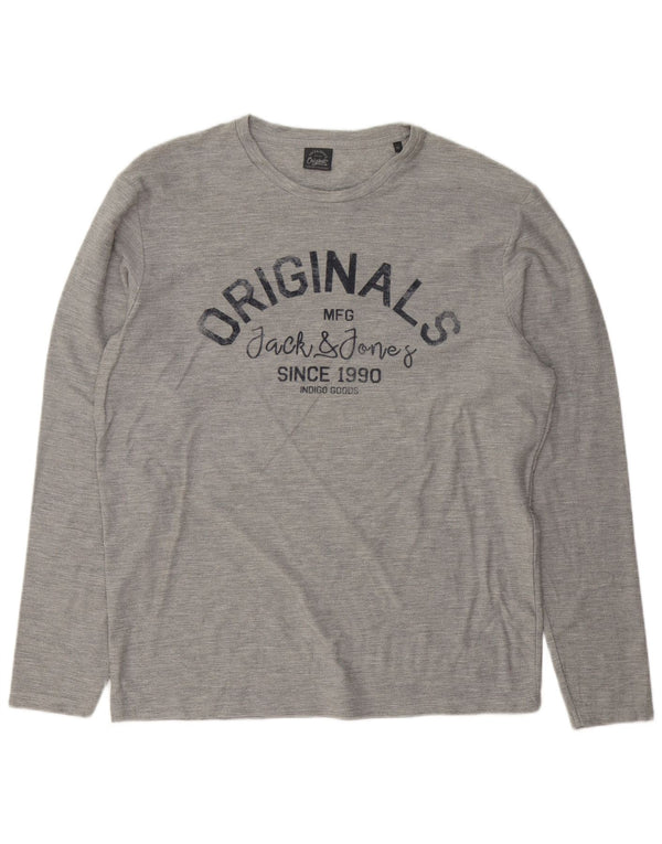 Jack & Jones Hombre Camiseta Gráfica Manga Larga XL Algodón Gris