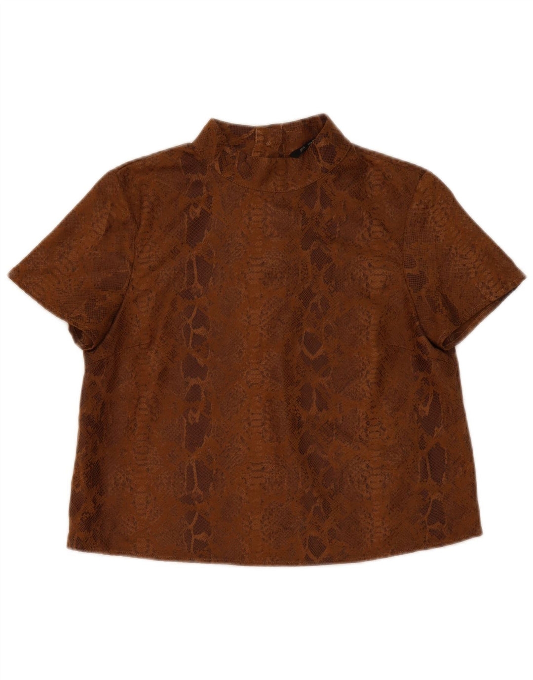 Zara Mujer Blusa Top UK 44 Marrón Medio Estampado Animal Poliéster