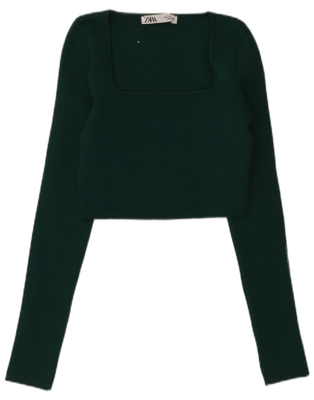 Zara Mujer Crop Top Manga Larga UK 8 Small Verde Poliéster