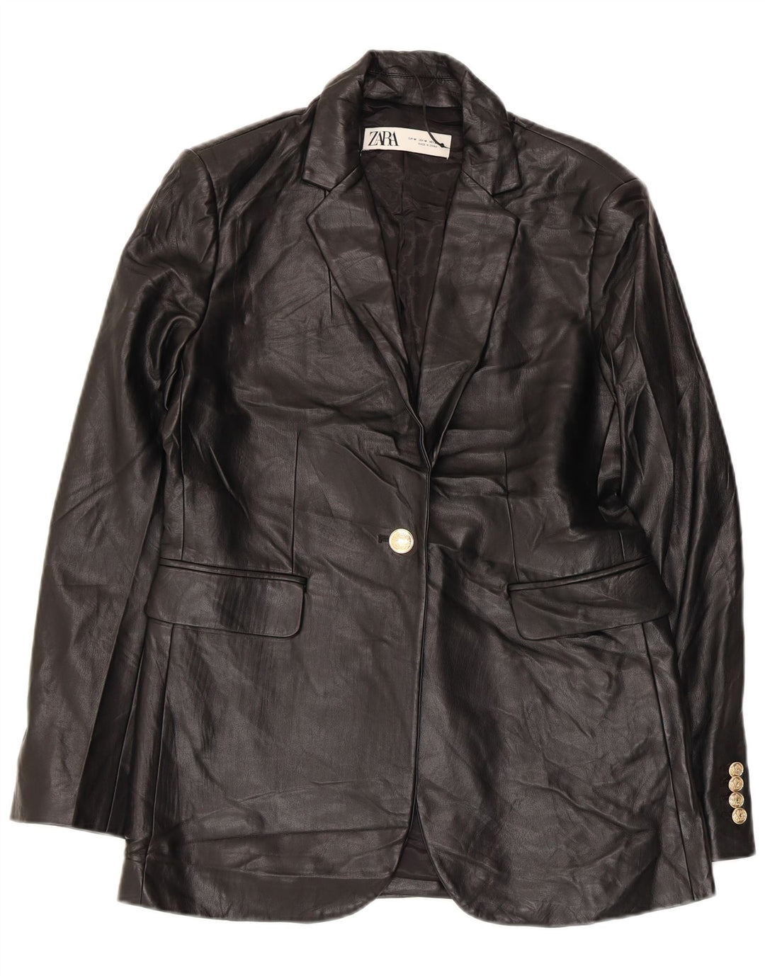 Zara Chaqueta Blazer De Piel Sintética Con 1 Botón Para Mujer UK 44 Medium Black