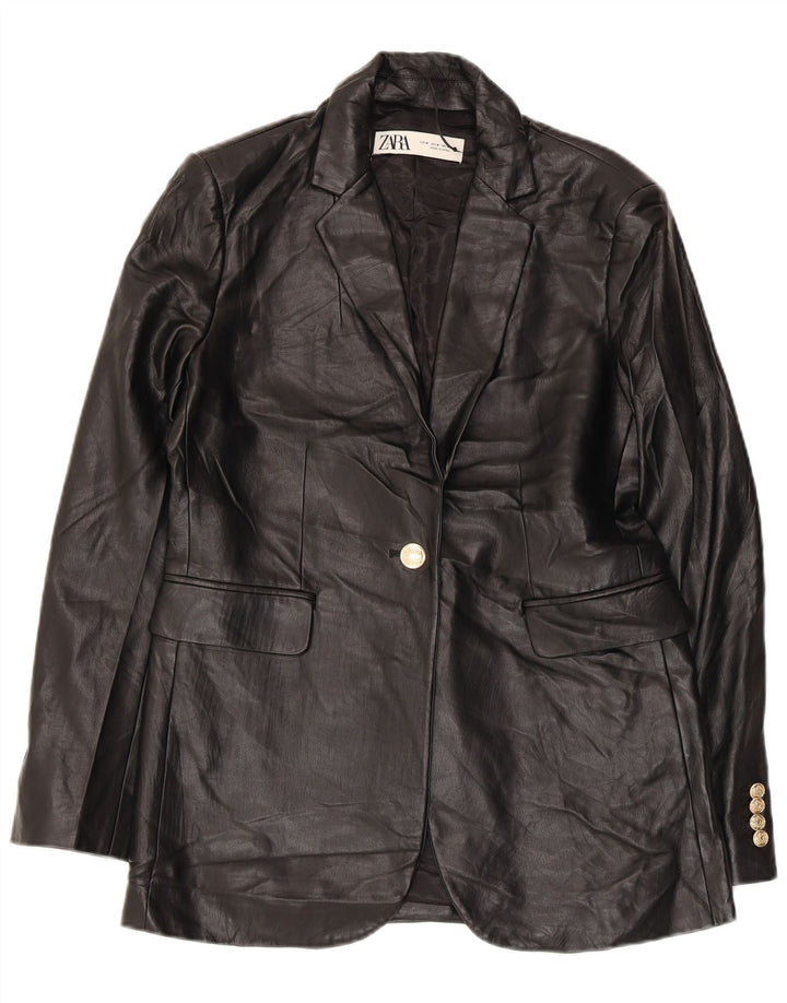 Zara Chaqueta Blazer De Piel Sintética Con 1 Botón Para Mujer UK 44 Medium Black