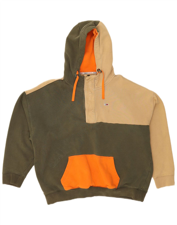 TOMMY JEANS Jersey extragrande con capucha y cuello con cremallera en bloques de color verde medio