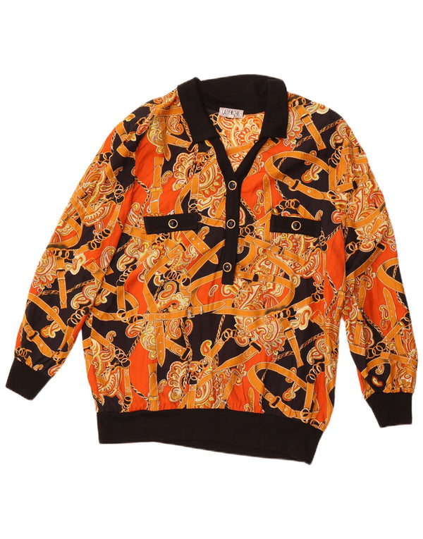 VINTAGE Mujer Patrón Abstracto Jersey Camisa Blusa IT 50 XL Naranja