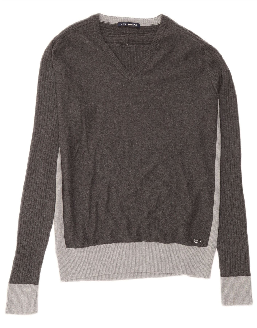 Gas Hombre Jersey Con Cuello En V De Algodón Color Block Gris Medio