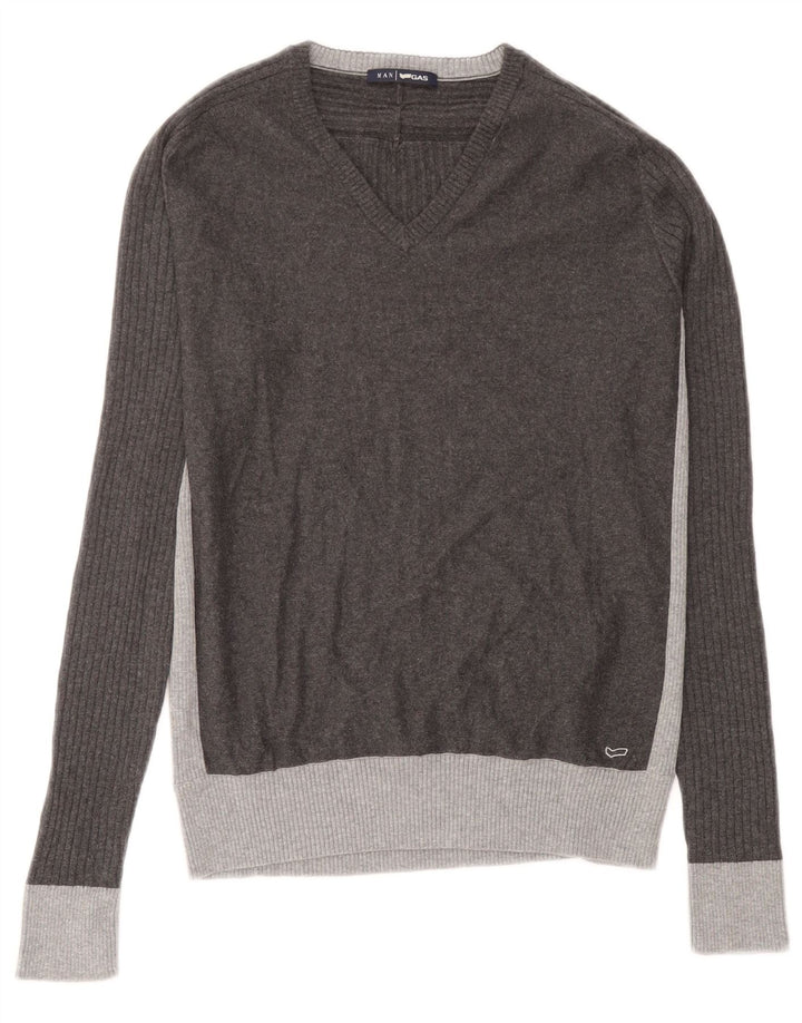 Gas Hombre Jersey Con Cuello En V De Algodón Color Block Gris Medio