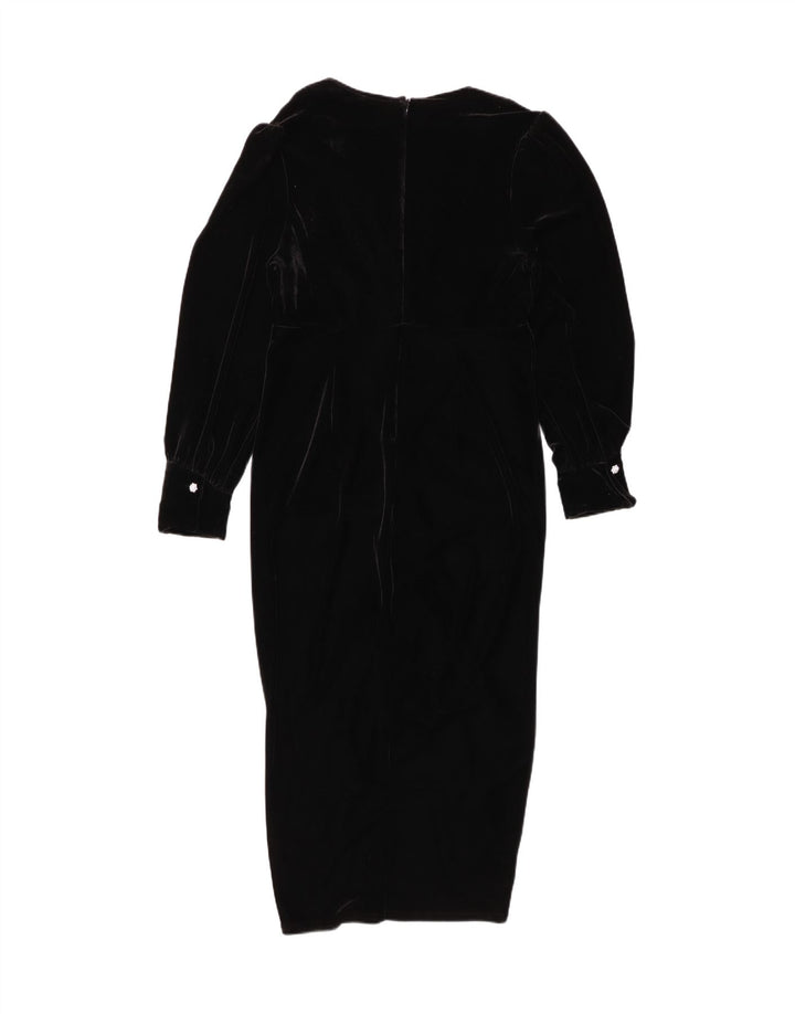 NEXT Vestido ajustado de manga larga de terciopelo para mujer UK 42 Poliéster negro mediano