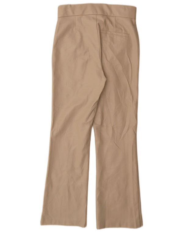 Zara Mujer Pantalones De Cuero Sintético Con Corte De Bota De Cintura Alta Pequeño W26 L27 Beige