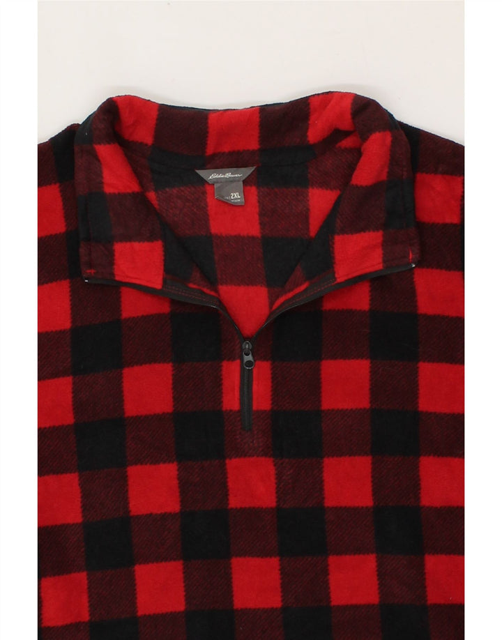 EDDIE BAUER Womens Zip Neck Fleece Jumper UK 20 2XL Red Check Polyester Vintage Eddie Bauer and Second-Hand Eddie Bauer from Messina Hembry 