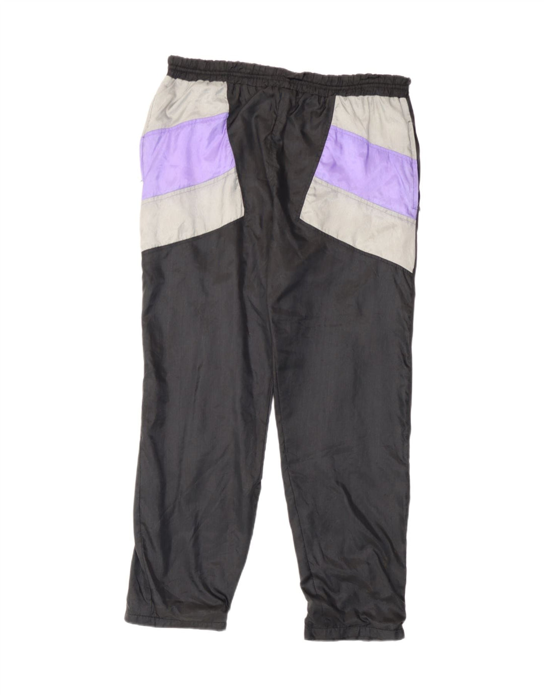 Vintage Hombre Chándal Pantalones Joggers Medio Negro Colorblock Poliamida
