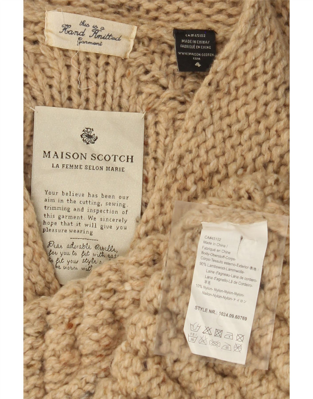 MAISON SCOTCH Suéter de punto a mano para mujer US 4 Pequeño Beige