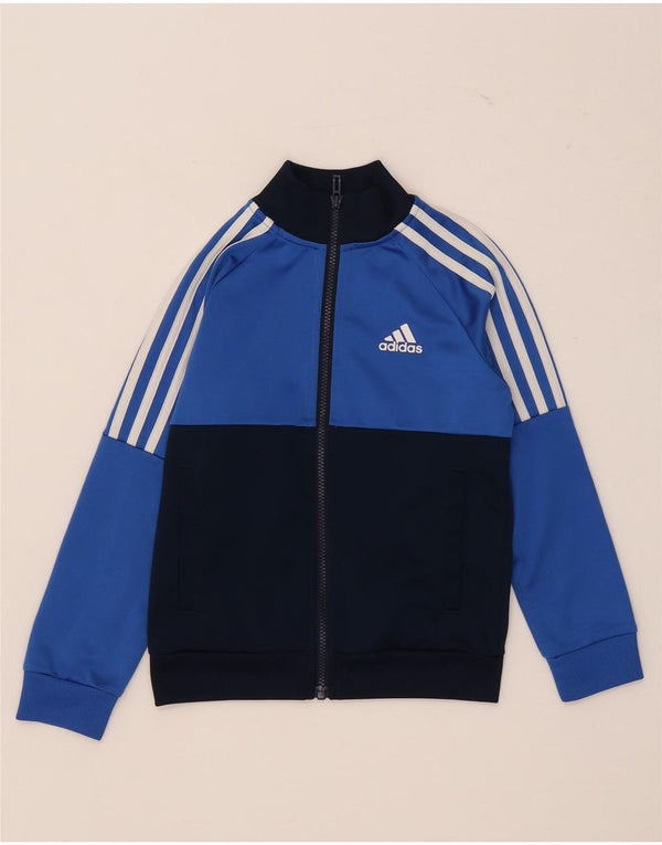 Adidas Boys Tracksuit Top Jacket 7-8 Years Blue Colourblock Polyester