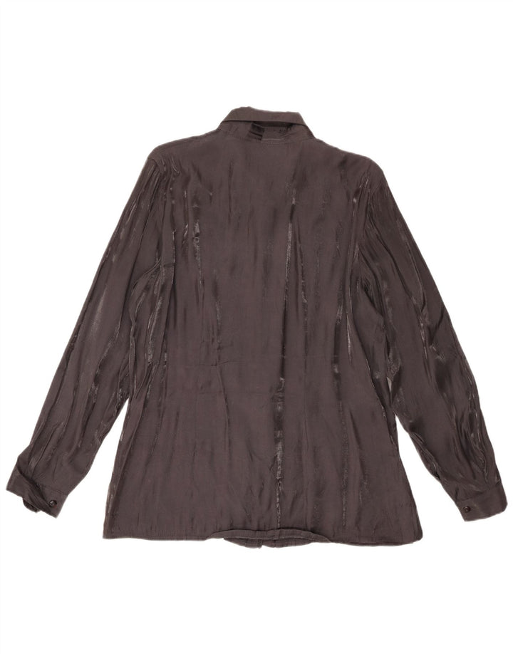 Vintage mujer camisa blusa Reino Unido 18 XL viscosa negra