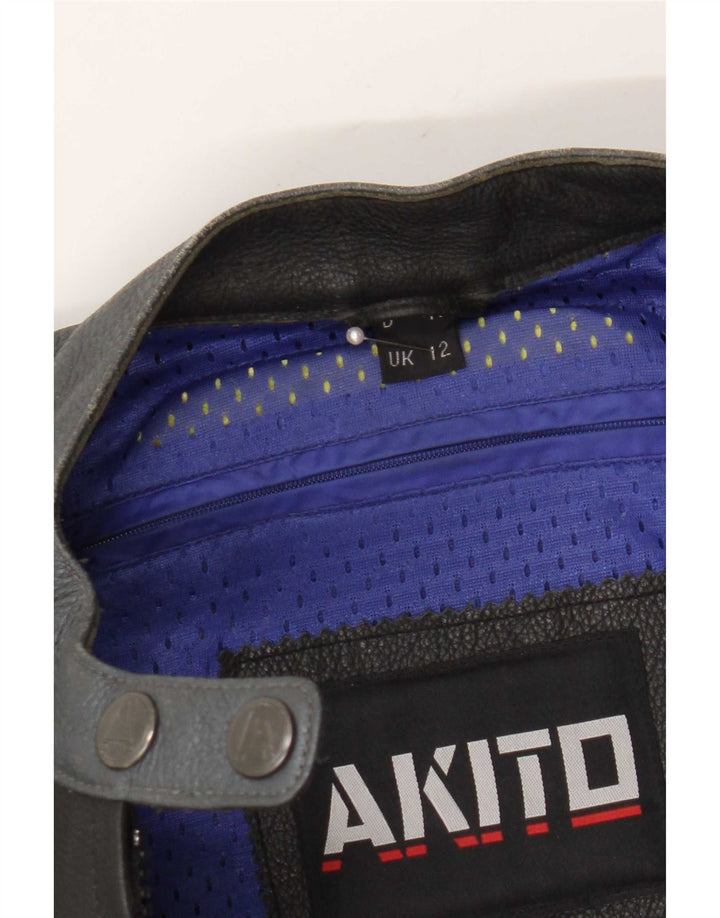Akito Chaqueta de corredor de cuero con gráfico para mujer UK 40 Medium Black Colourblock