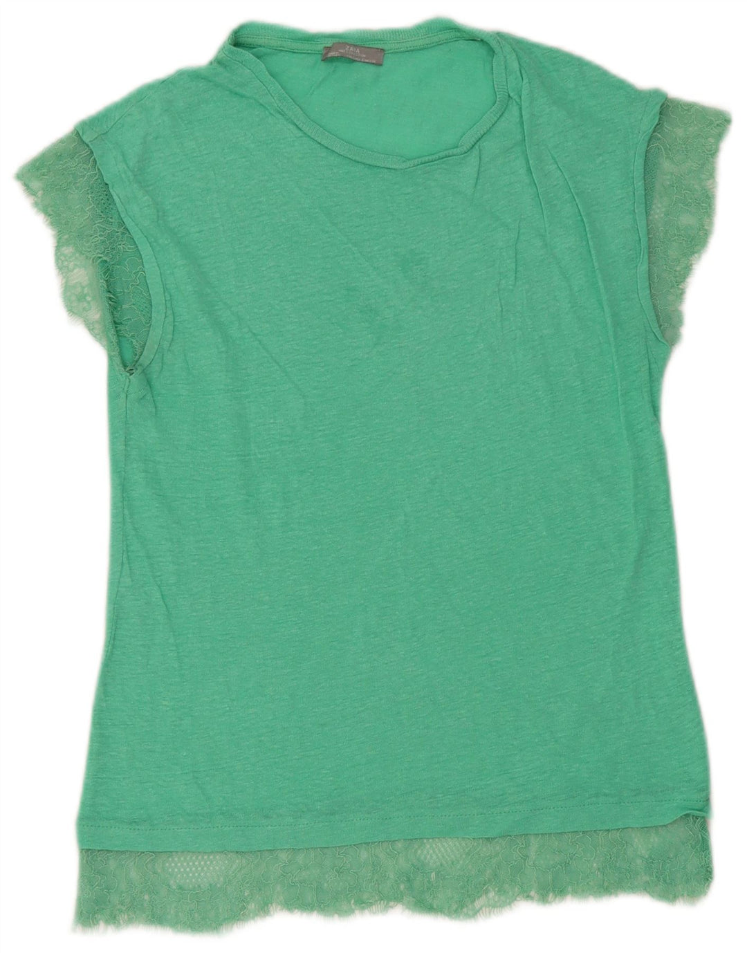 Zara Mujer Camiseta Top UK 10 Small Verde