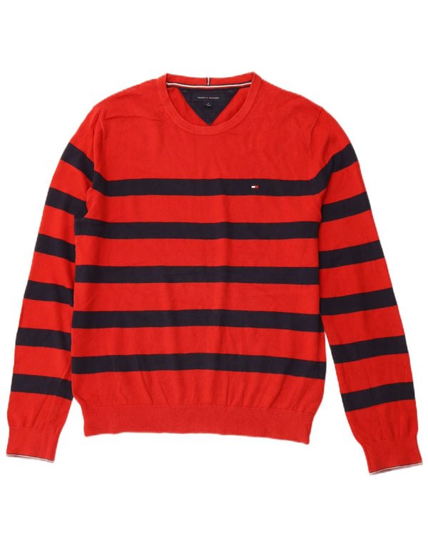 TOMMY HILFIGER Jersey de cuello redondo para hombre de algodón a rayas rojo medio