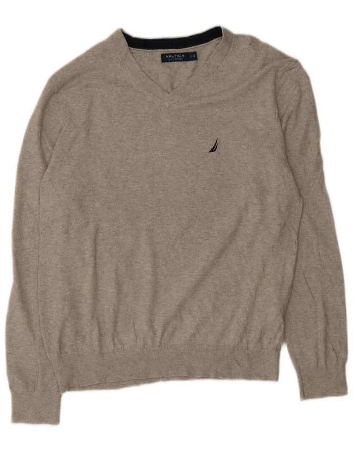 Nautica Jersey con cuello en V para hombre de algodón gris medio