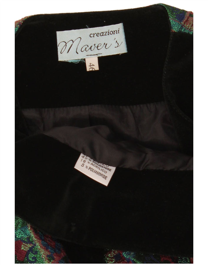 Vintage mujer crop blazer chaqueta IT 46 acetato geométrico verde grande