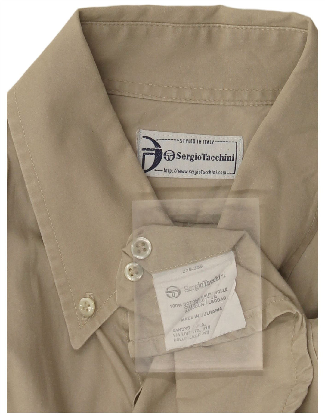 Sergio Tacchini Camisa De Manga Corta Para Hombre Grande Caqui Algodón