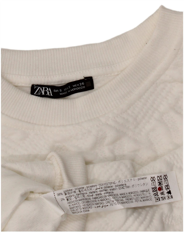 Zara Mujer Crop Sudadera Extragrande Jersey UK 10 Small White Geométrico