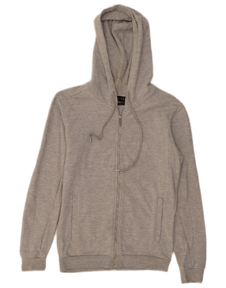 Zara Mens Zip Sudadera Con Capucha Suéter Pequeño Gris