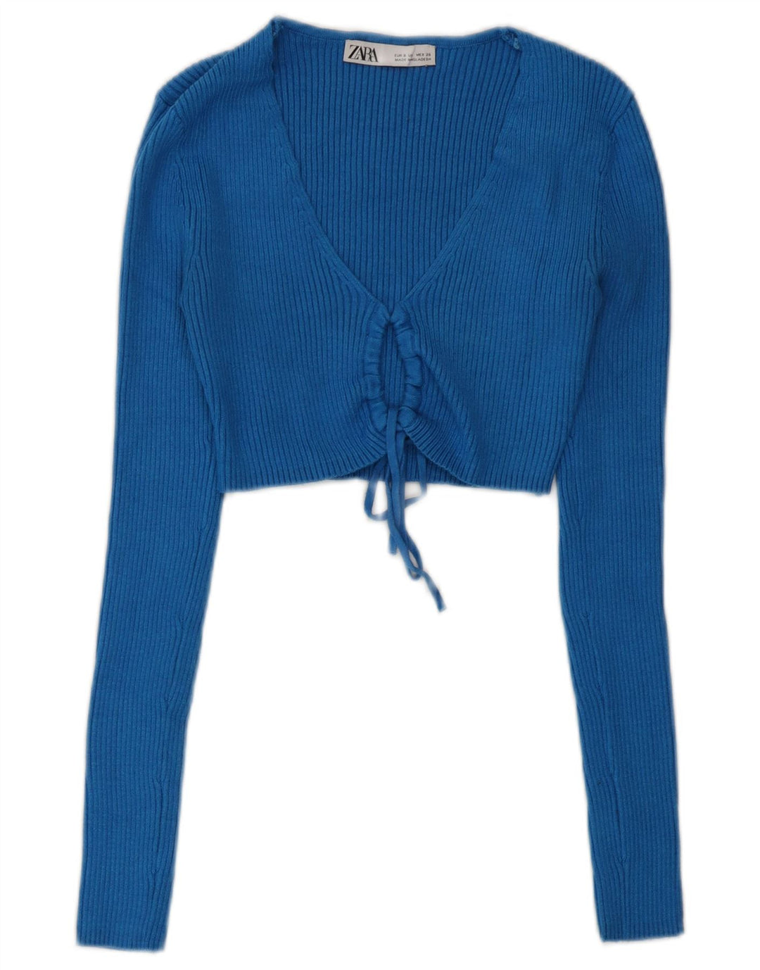 Zara Mujer Crop Top De Manga Larga UK 10 Small Viscosa Azul